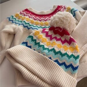 Primary Colorful Knit Sweater and Hat Set for Kids